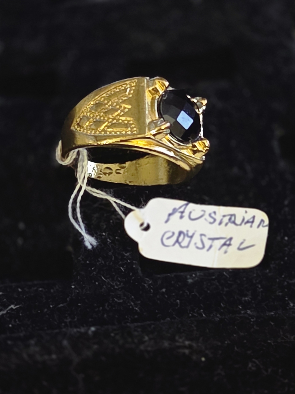 Faul Bijoux Gold-Tone Men's Ring with Black AUSTRIAN  Crystal Accent SIZE 12 .